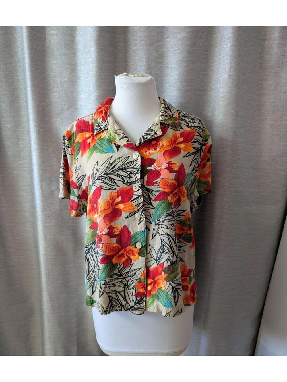 White Stag Tropical Floral Button-Up Shirt | 90s Rayon | Size L
